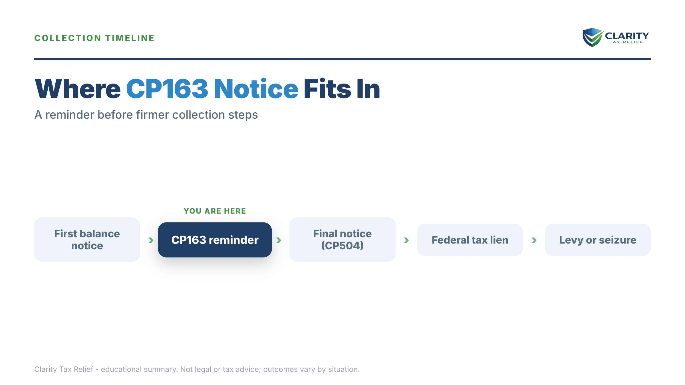 Infographic: the IRS CP163 notice timeline, costs and options mapped out.