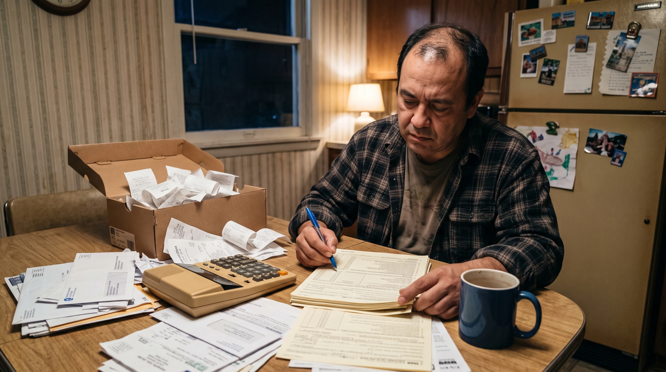 A person at home reviewing paperwork about Form 433-A Collection Information Statement.