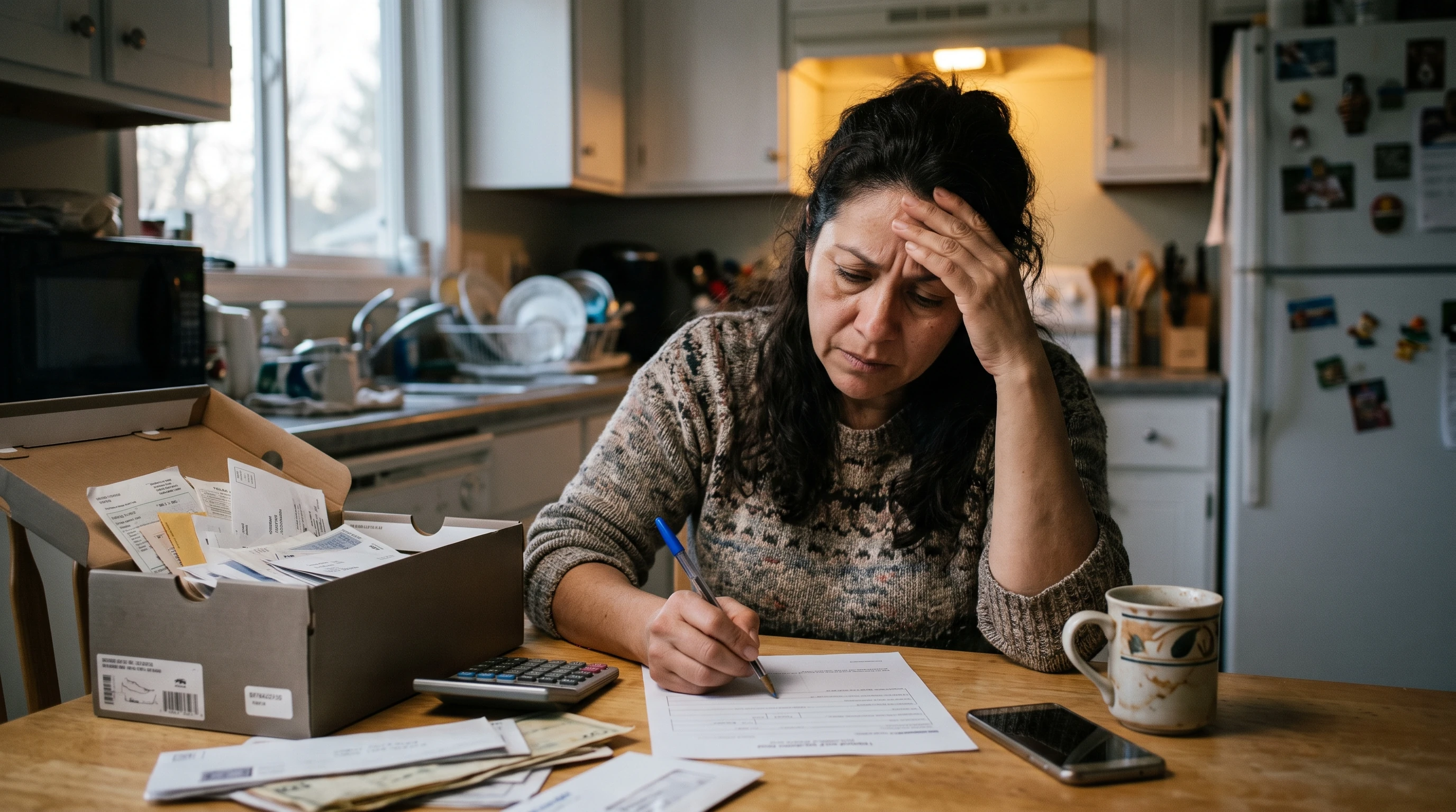 A person at home reviewing paperwork about Form 433-F.