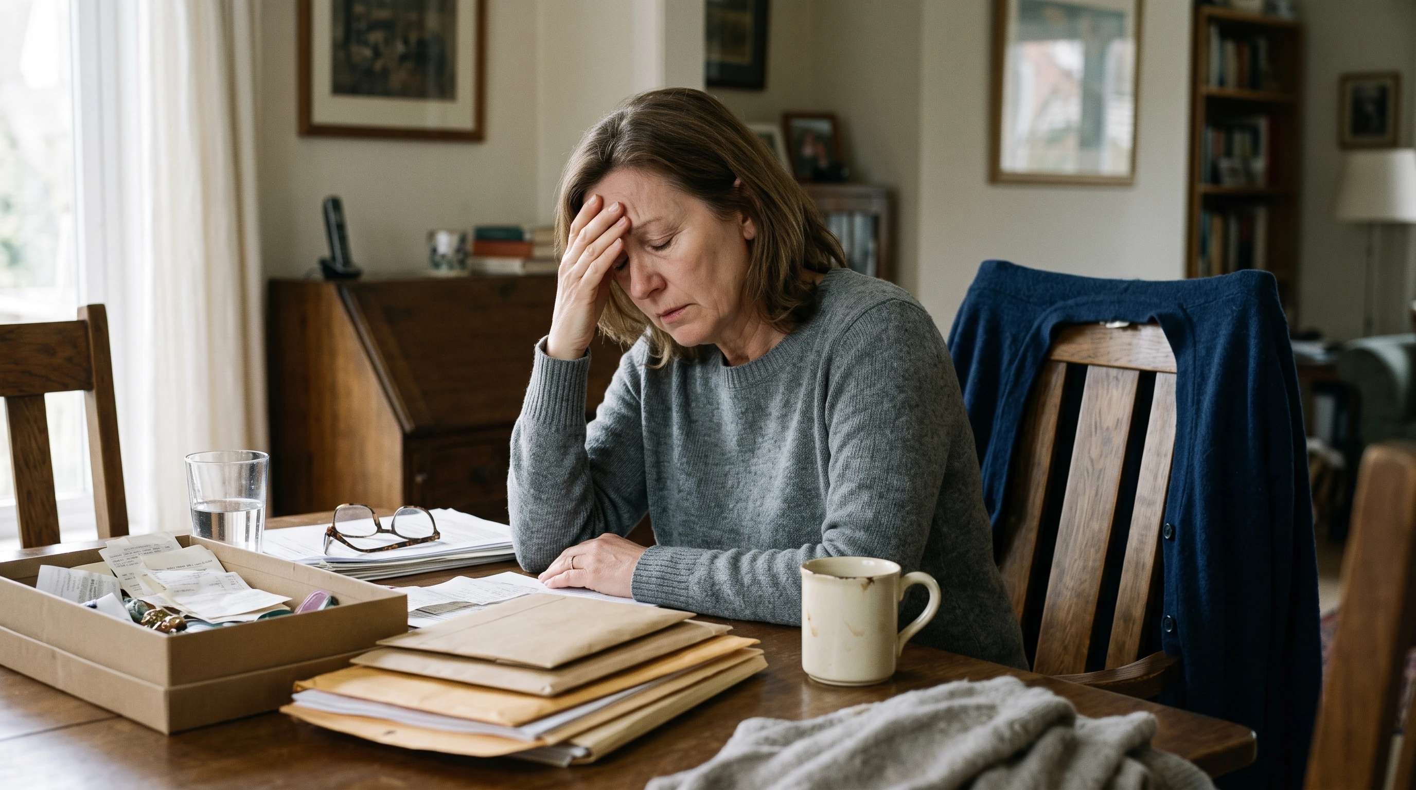 A person at home reviewing paperwork about What Happens to IRS Debt When You Die.