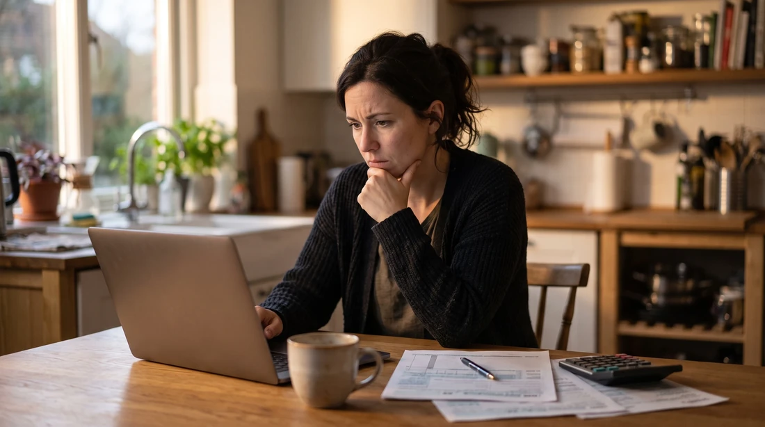 A person at home reviewing paperwork about Ghost Tax Preparer Penalties.