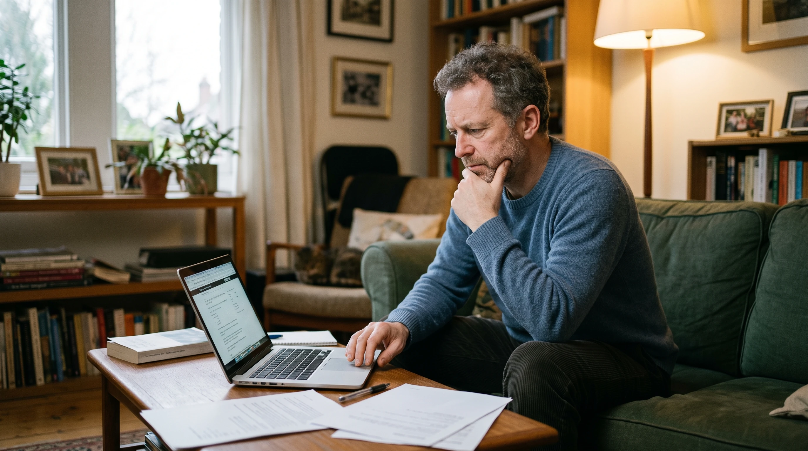 A person at home reviewing paperwork about IRS Interest Rates 2026.