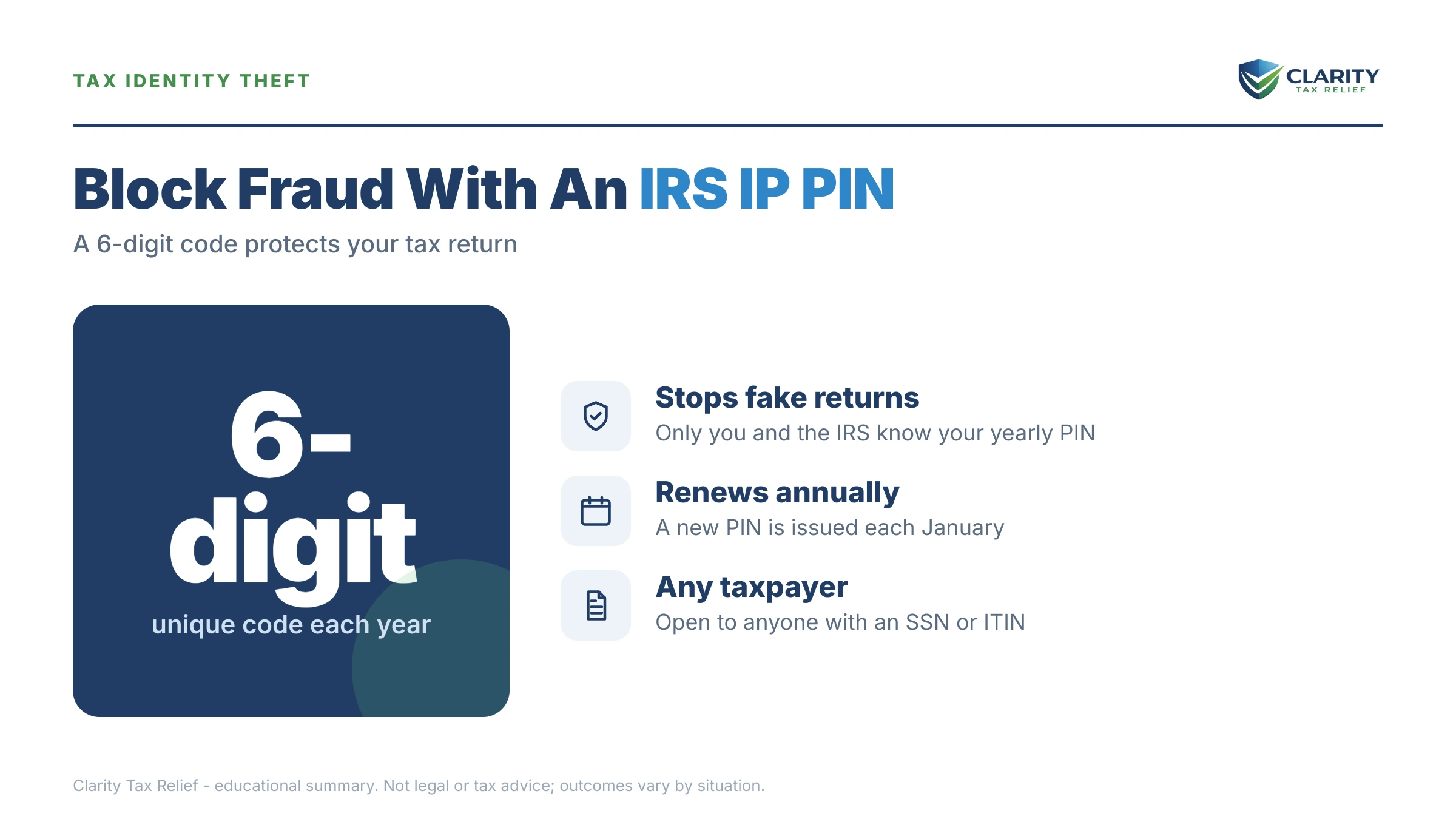Infographic: key facts and deadlines about IRS Identity Protection PIN.