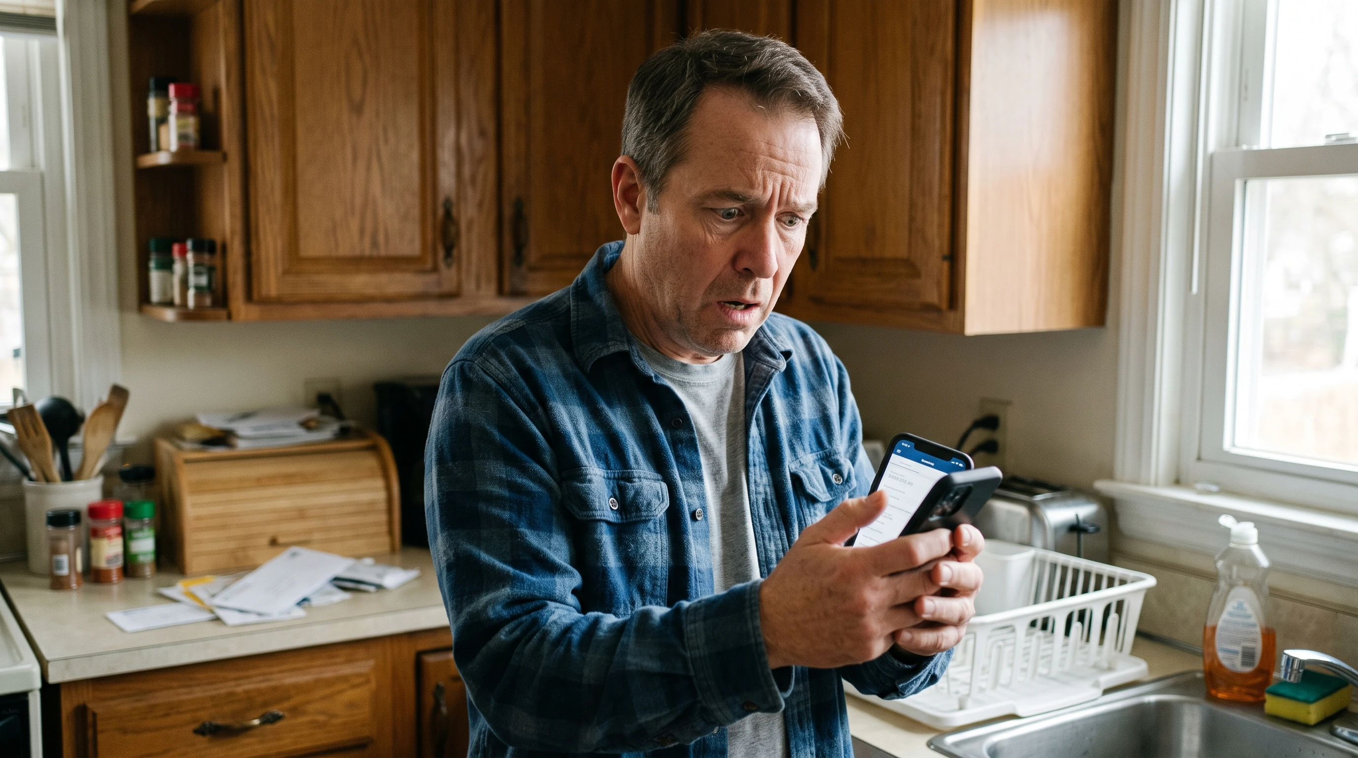 A person at home reviewing paperwork about IRS Took Money Out of My Bank Account.