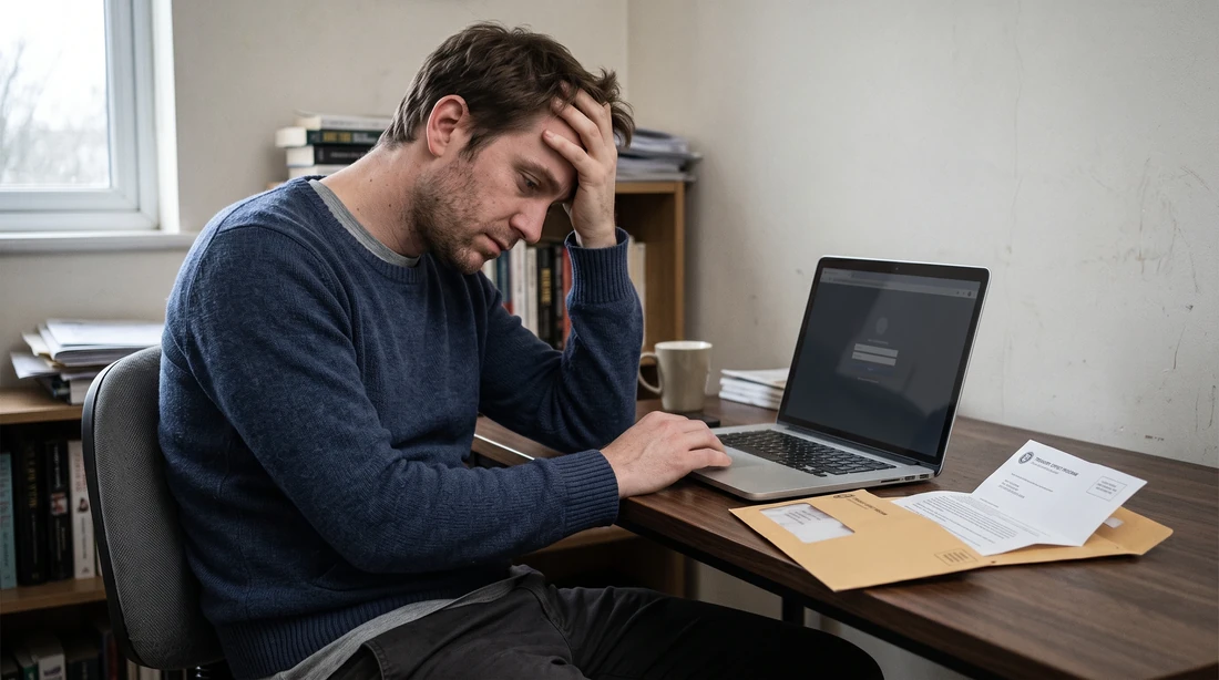 A person at home reviewing paperwork about Treasury Offset Program Refund Seizure Statistics.
