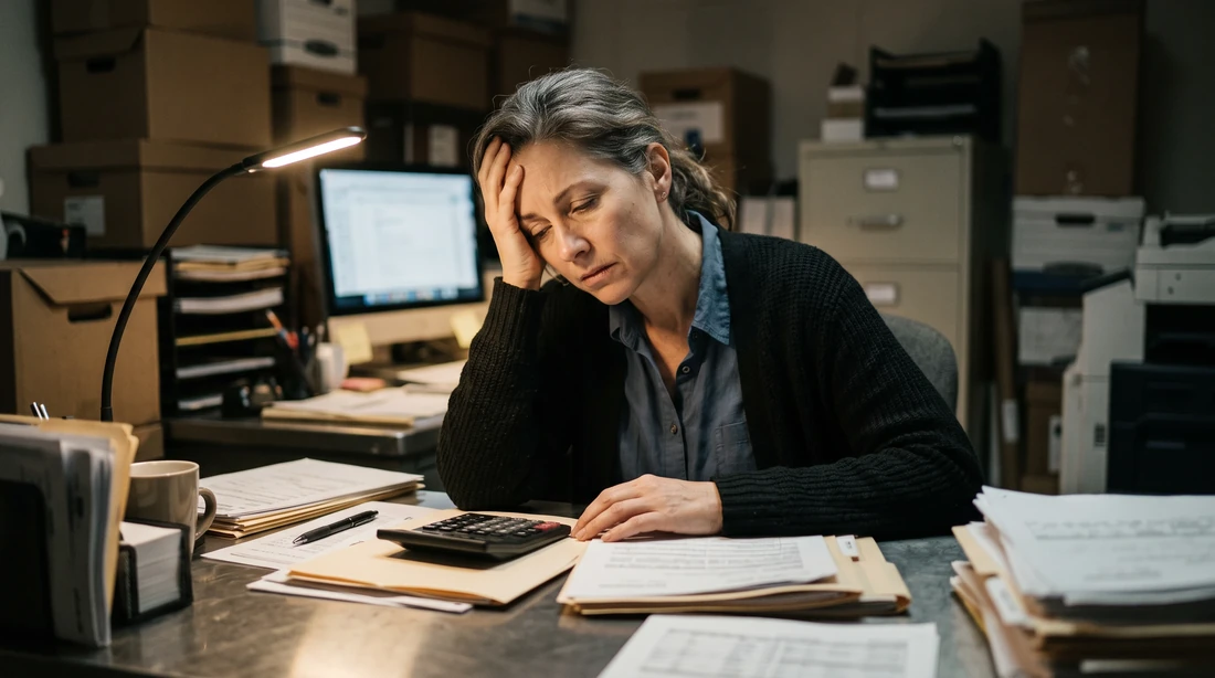A person at home reviewing paperwork about Trust Fund Recovery Penalty Statistics.