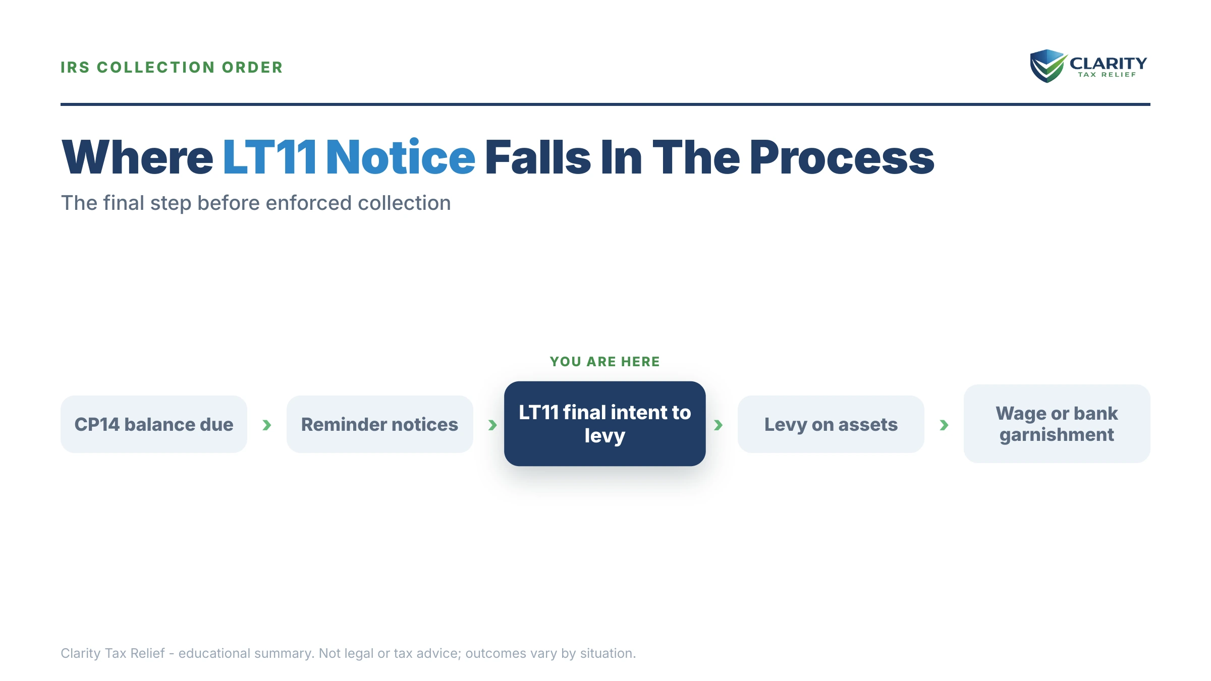 Infographic: the IRS LT11 notice timeline, costs and options mapped out.