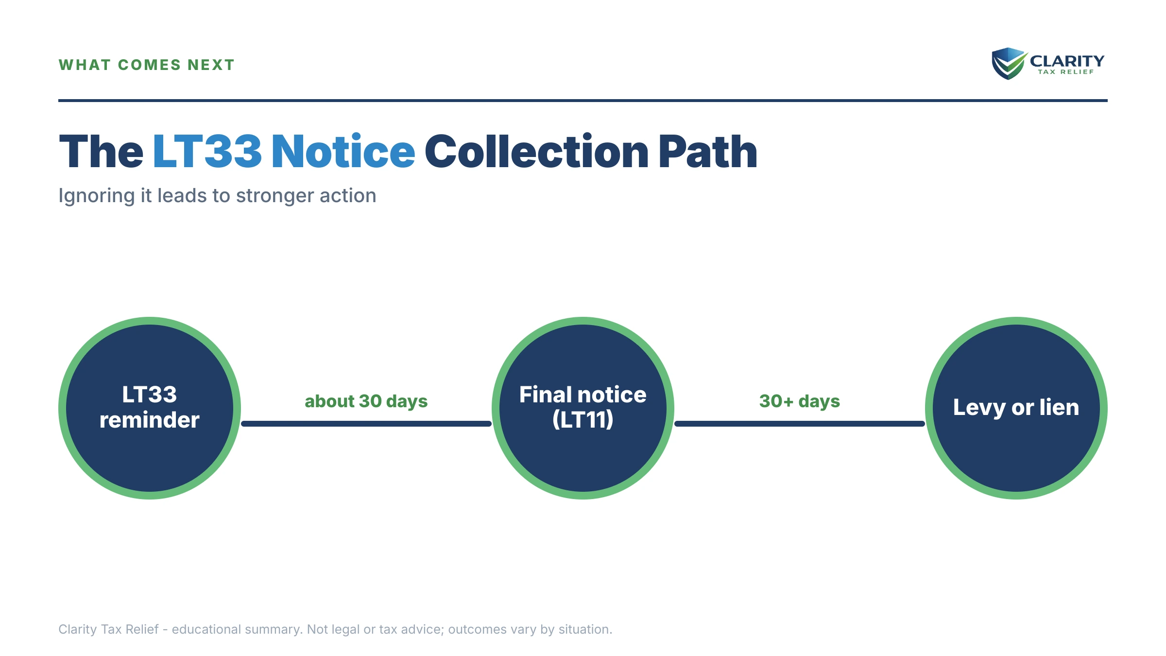 Infographic: the IRS LT33 notice timeline, costs and options mapped out.
