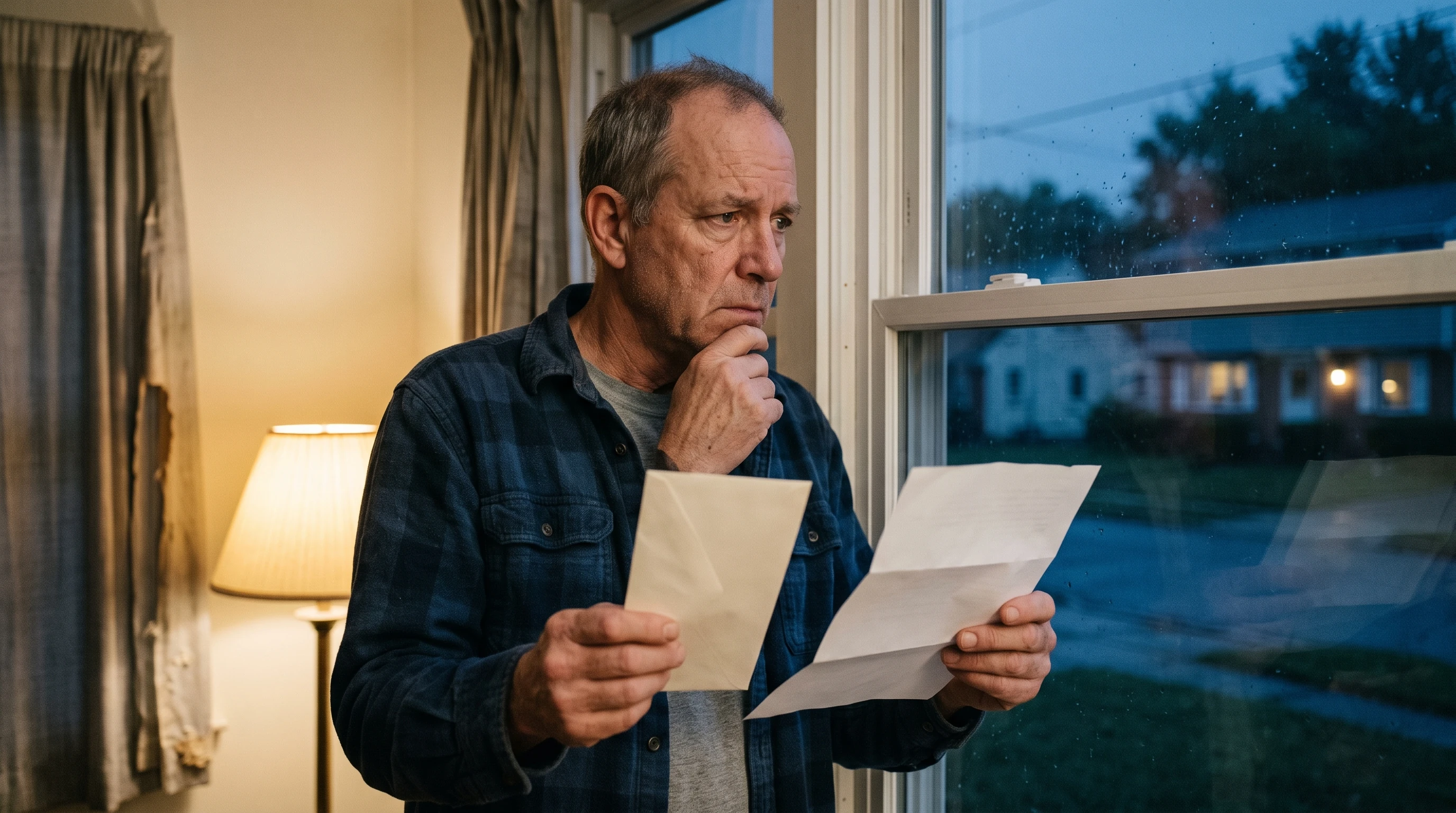 A person at home reviewing paperwork about What Happens If You Never Pay the IRS.
